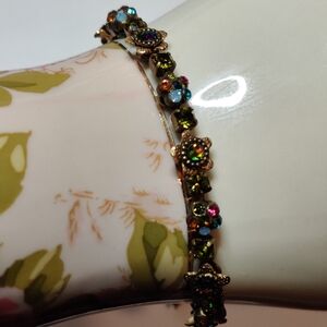 Victorian Style Antiqued Brass and Rhinestones Bracelet by Michal Negrin